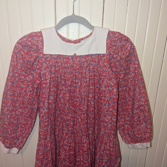 Vintage Mousefeathers Red Floral Print Long Sleeve Collared Girls' Dress Size 14 - Picture 2 of 8